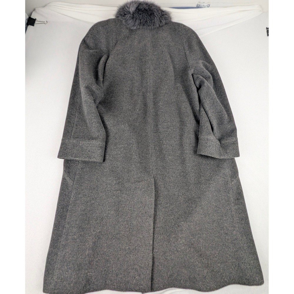 Albert Nipon Womens 10 Wool Fox Fur Trim Coat Charcoal Grey Longline 891697L - Picture 8 of 15